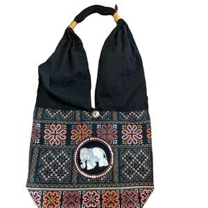 Boho Elephant Tote Bag Embroidered Tribal Festival Hippie Shoulder